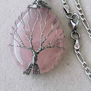 Silver Tree of Life Pink Pendant with 925 Silver Necklace